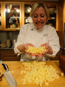 Perfectly diced up brioche. Nancy looks like she's ready to dive in! Perfectly diced up brioche. Nancy looks like she's ready to dive in!
