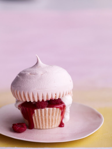 Meringue cupcakes with raspberry curd. (marthastewart.com)