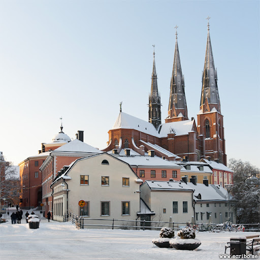 Uppsala Domkyrka från Gamla torget, vinterbild.