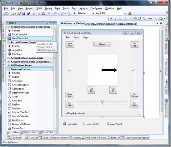 Accord.NET Controller Components in Visual Studio