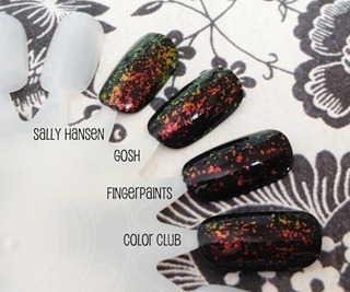 Color Club Snow-Flakes, FingerPaints Flashy, GOSH Rainbow, Sally Hansen Hidden Treasure 3