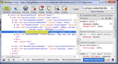 How to display privacy-selected-div using Chrome's Developer Tools