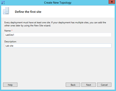 create new topology-define the first site