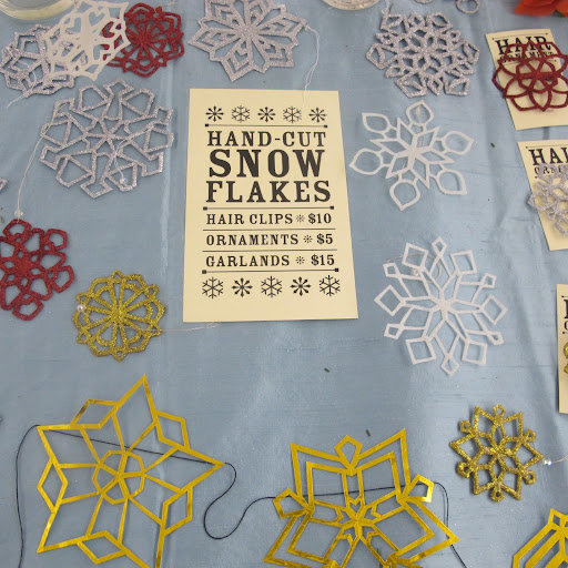 Kate Muth in our digital group made these great metallic and glittered snowflake ornaments and garland. She even had hair clips made with these designs.