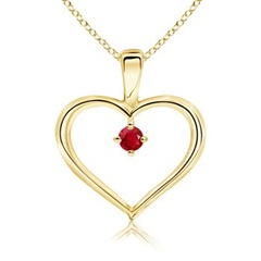 Round Ruby Heart Pendant in 14K Yellow Gold