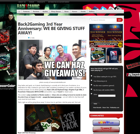 Back2Gaming 3rd Year Anniversary