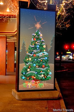Lighted musical Christmas panels in towntown Grants Pass
