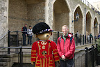 Douglas with a beefeater at the Tower of London