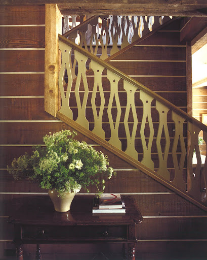 From a family vacation home in Sun Valley, Idaho, the incredible detailing in this painted banister was original to the cabin's architecture. From a family vacation home in Sun Valley, Idaho, the incredible detailing in this painted banister was original to the cabin's architecture.