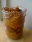 THURSDAY: I was short on time, so I skipped the heating and just stirred pumpkin puree, maple syrup and pumpkin pie spice into the cooked oatmeal and topped with golden raisins and pecans. Just like pumpkin pie, it tastes great slightly chilled or at room temp. I put this breakfast in a jar so I could eat it while I walked to work. THURSDAY: I was short on time, so I skipped the heating and just stirred pumpkin puree, maple syrup and pumpkin pie spice into the cooked oatmeal and topped with golden raisins and pecans. Just like pumpkin pie, it tastes great slightly chilled or at room temp. I put this breakfast in a jar so I could eat it while I walked to work.