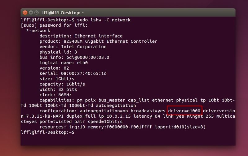 Ubuntu - lshw -C network