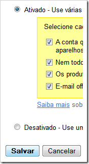 Marque a opção Ativado Marque a opção Ativado