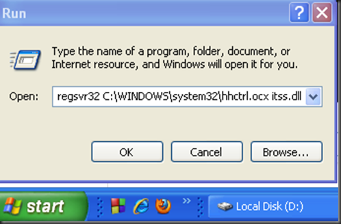 regsvr32 C:\WINDOWS\system32\hhctrl.ocx itss.dll 