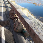Some sandbags from a vain attempt to keep the road from flooding out.