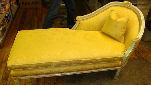 ...and after! The bright yellow pattern is so striking. A single, simple pillow keeps the whole piece looking relaxed. ...and after! The bright yellow pattern is so striking. A single, simple pillow keeps the whole piece looking relaxed.