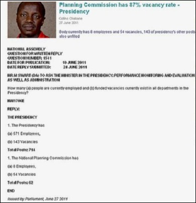 SA PRESIDENCY NAT PLAN COM 87PERCENT VACANCY RATE SA PRESIDENCY NAT PLAN COM 87PERCENT VACANCY RATE
