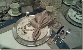 Place setting-silver and white tablescape 12-15-11