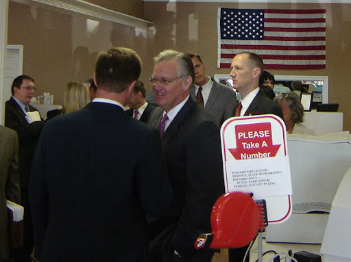 Gov. Jay Nixon-D appeared on Wednesday at a Springfield license office to sign House Bills 381 and 683. (photo credit: Sam Senovich)