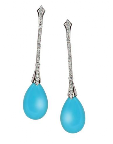 Gumuchian's Art Deco-style platinum, diamond and turquoise Stiletto earrings give a pop of color.