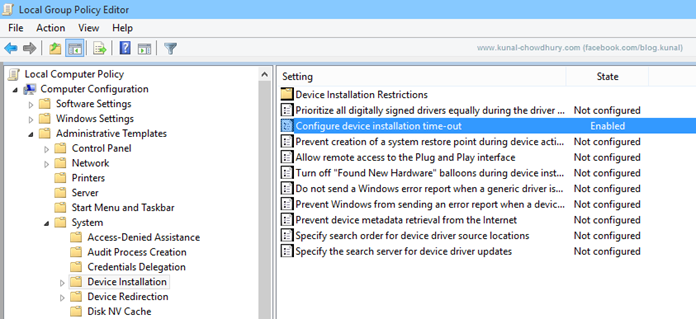 Set the Device Installation Timeout (www.kunal-chowdhury.com)