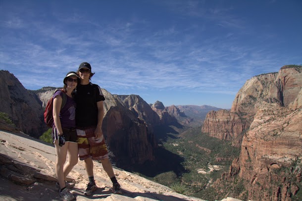 Renee and I (Looking Down Zion Canyon) from the Top of Angels Landing