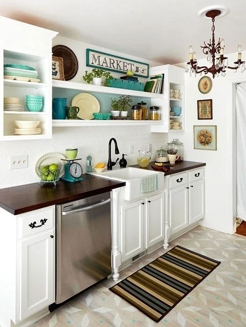 open shelving above kitchen sink