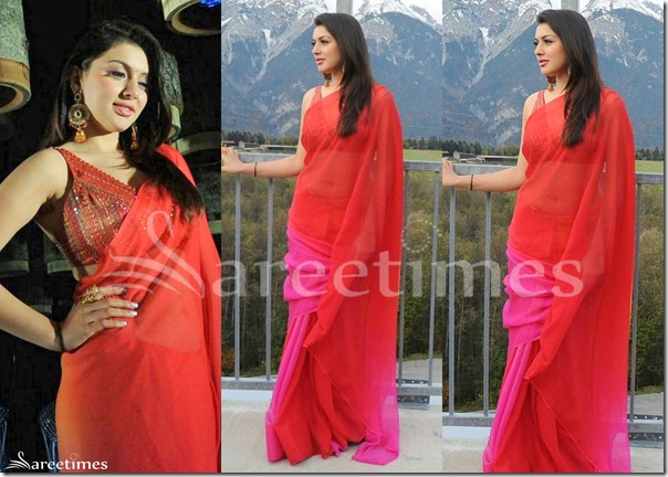 Hansika_Red_Pink_Plain_Saree