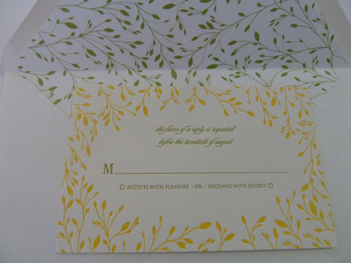Here you can see the same patterns in two colors, one on the liner and one on the response card.