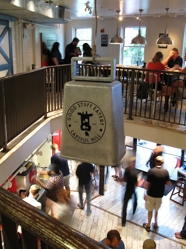 My husband and I went to Good Stuff Eatery recently with my friend Pam, who lives in DC and makes regular visits at lunchtime.  It was 2 pm on a Saturday and the place was packed.