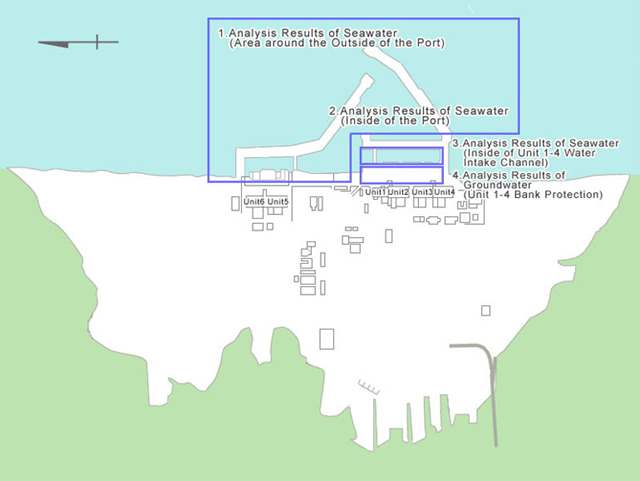 Map of sampling locations for radioactive water leaks around the Fukushima Daiichi nuclear plant. Graphic: TEPCO