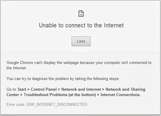 Google Chrome 28 network error icon