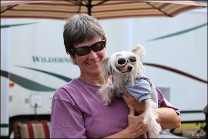 Alice and Mr. Luke....a bald butted dog with sunglasses