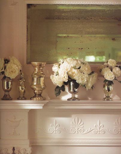 A voluptuous bouquet of white roses is part of a dazzling group with two smaller bouquets and pieces from Martha's prized collection of Victorian mercury glass. (The Best of Martha Stewart Living -- Arranging Flowers) A voluptuous bouquet of white roses is part of a dazzling group with two smaller bouquets and pieces from Martha's prized collection of Victorian mercury glass. (The Best of Martha Stewart Living -- Arranging Flowers)