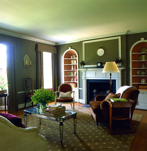 This deep wall color is beautifully accentuated with crisp white moldings. (Martha Stewart Living)