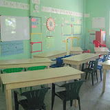 Empty Second grade classroom.
