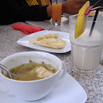 Onion soup, garlic bread, and a banana-chili shake. Nice! Onion soup, garlic bread, and a banana-chili shake. Nice!