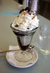 Heidi enjoyed a Canadian Mint sundae which contains mint chocolate chip ice cream, hot fudge, and toasted almonds.