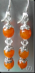 Orange Agate with Swaroski Crystal, sterling sliver ear hooks, caps and posts