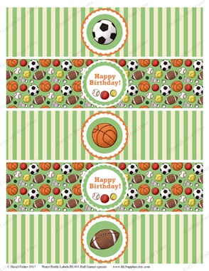 BL001 etsy 1 ball games water bottle labels