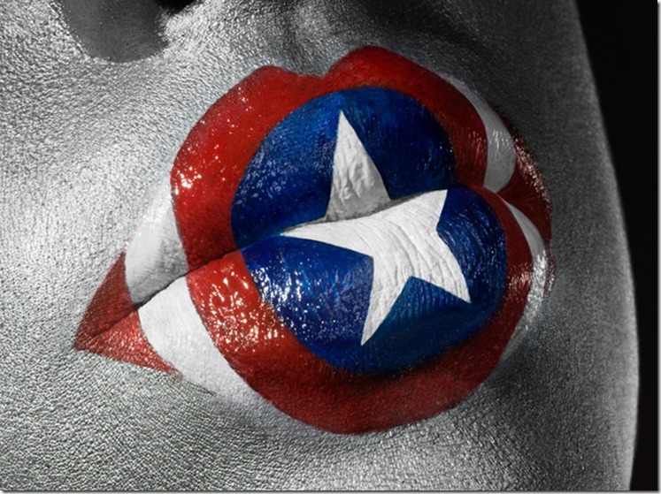 Супергерои (Superheroes) Капитан Америка (Captain America) необычный макияж губ со звездой как у  Капитан Америка (Captain America)