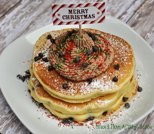 Chocolate Chip Pancakes with Chocolate Whipped Toppping