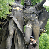 Kai at the statue of Slavoj and Zaboj in Vysherad