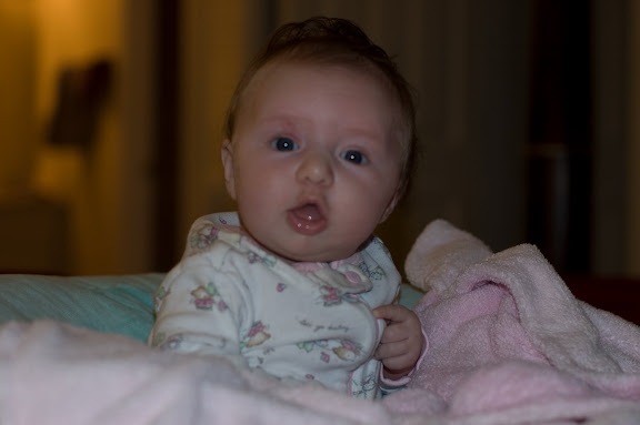Sam's starting to be able to sit up without any support.  She doesn't like doing it for long though.