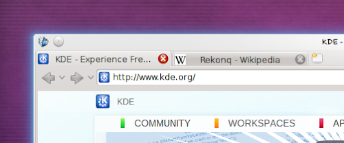 Rekonq 2.0, barra delle schede sopra la barra degli url