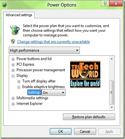 Windows 8 Adaptive Brightness Power Options