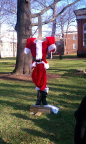 Santa crucified, sans the skeleton. As explained by it's 15 year old creator, the display is intended to "depict society's materialistic obsessions and addictions and how it is killing the peace, love, joy and kindness that is supposed to be prevalent during the holiday season."