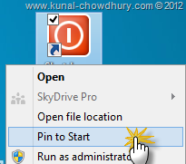 Pin the Icon to Start Screen of Windows 8