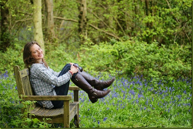 laughing on a bench