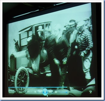 A shot from the big screen for the Laurel and Hardy silent movie that Ron played the background music for live on the Technics GA3 organ. A shot from the big screen for the Laurel and Hardy silent movie that Ron played the background music for live on the Technics GA3 organ.