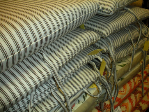 Classic striped covers for outdoor furniture.